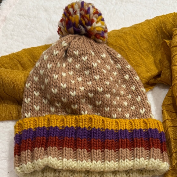 Stylish Knit Hats and Scarf Bund- Brown and Mustard Bundle - 2 hats and a scarf - Picture 2 of 4